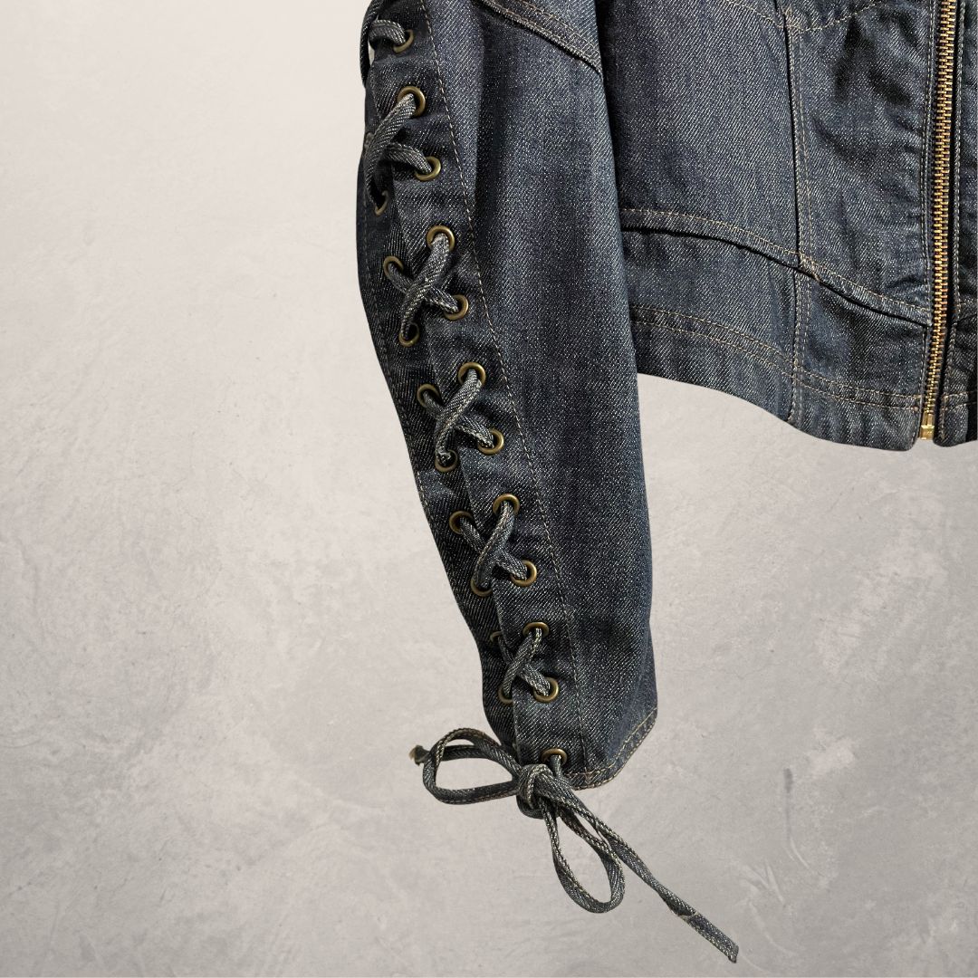 Vintage Prada denim fitted zip up top XS/S
