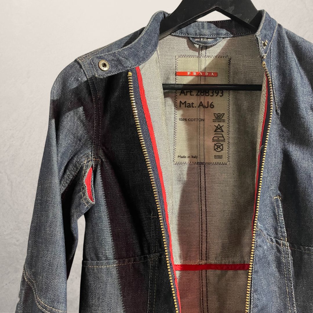 Vintage Prada denim fitted zip up top XS/S