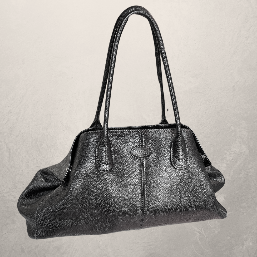Vintage TODS zwarte kalfsleren schoudertas