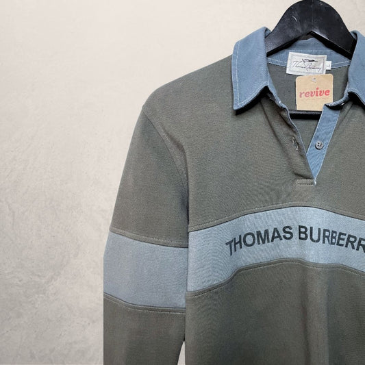 Vintage Thomas Burberry grijs cropped rugby poloshirt L