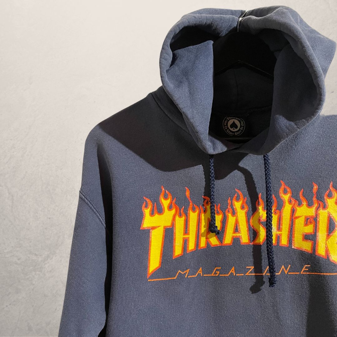 Vintage Thrasher navy flame hoodie S