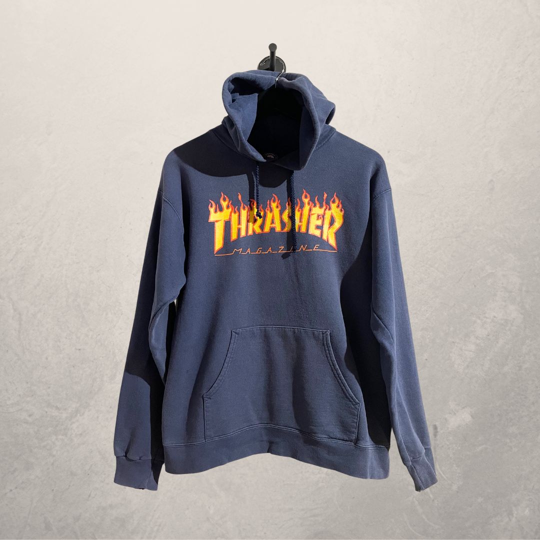 Vintage Thrasher navy flame hoodie S
