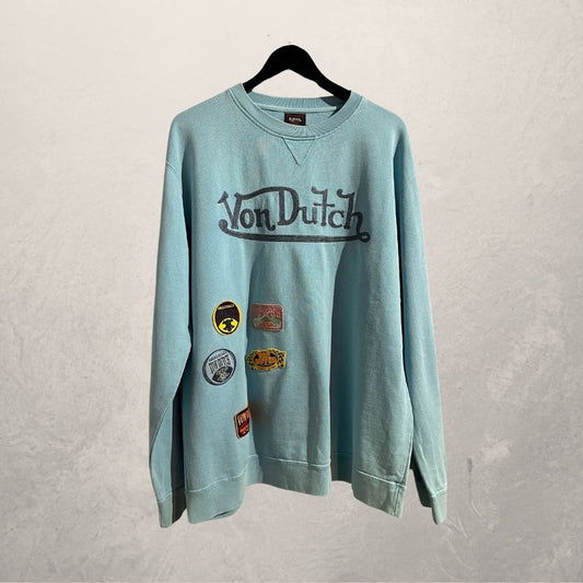 Vintage Von Dutch blauwe logo trui L