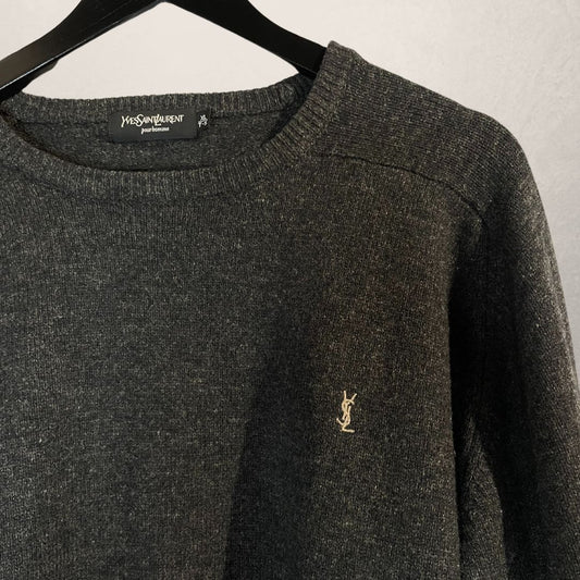 Vintage YSL 100% wol grijze trui L
