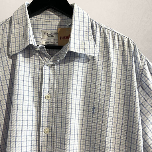 Vintage YSL blue stripe textured cotton shirt L