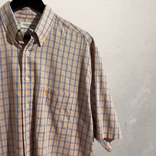 Vintage YSL orange and blue stripe cotton shirt L