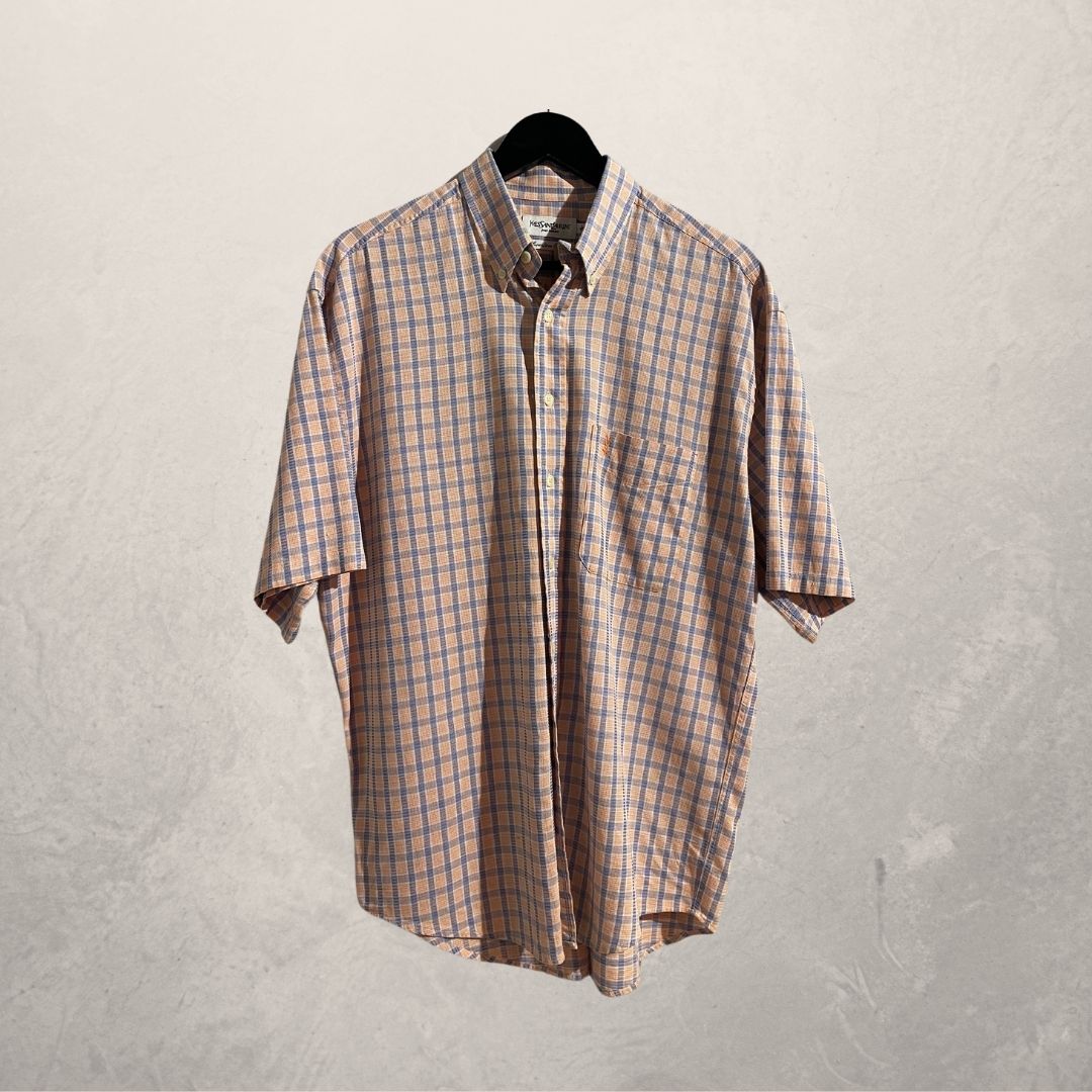 Vintage YSL orange and blue stripe cotton shirt L