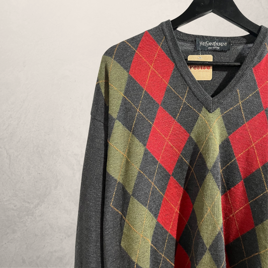 Vintage YSL red green gingham pullover L