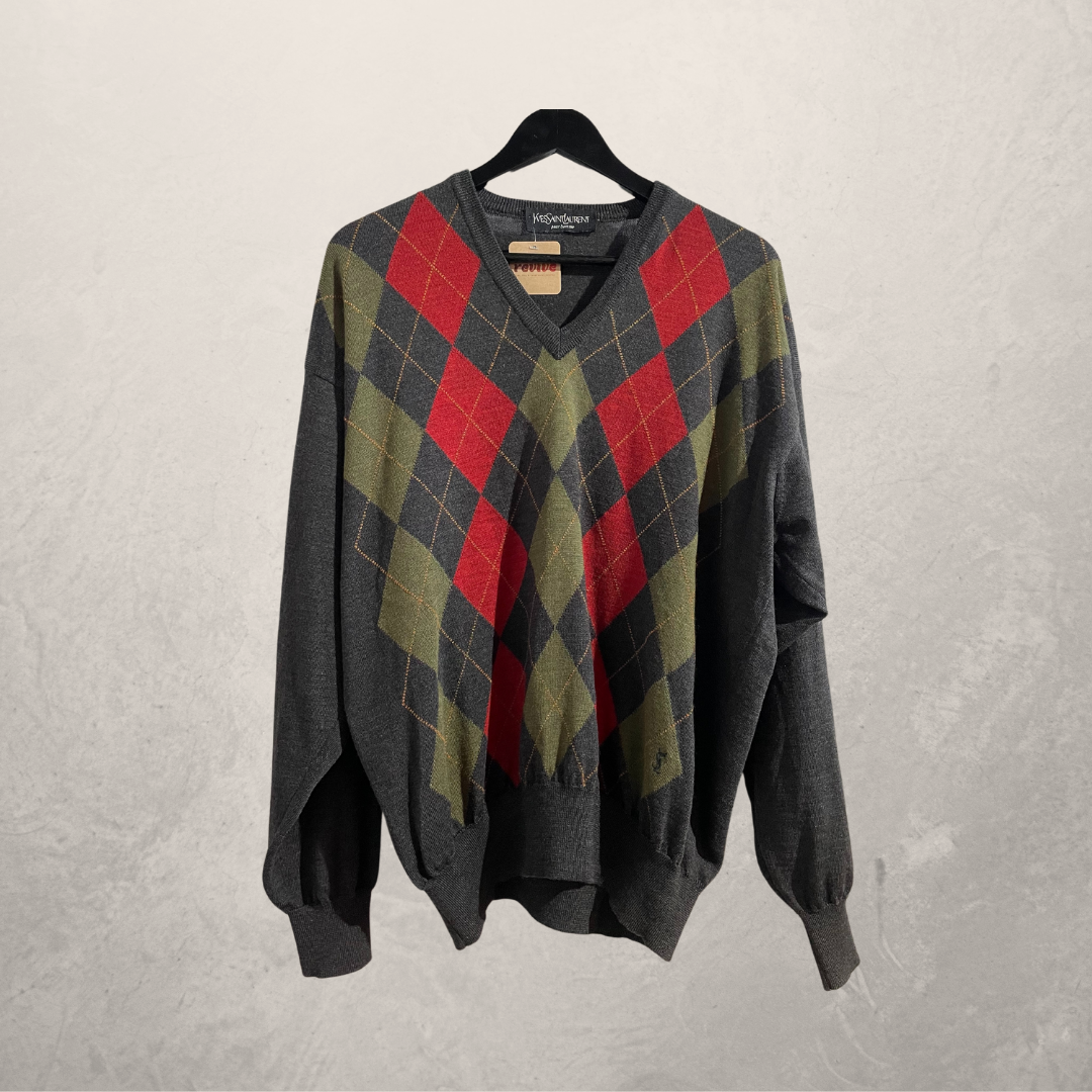 Vintage YSL red green gingham pullover L