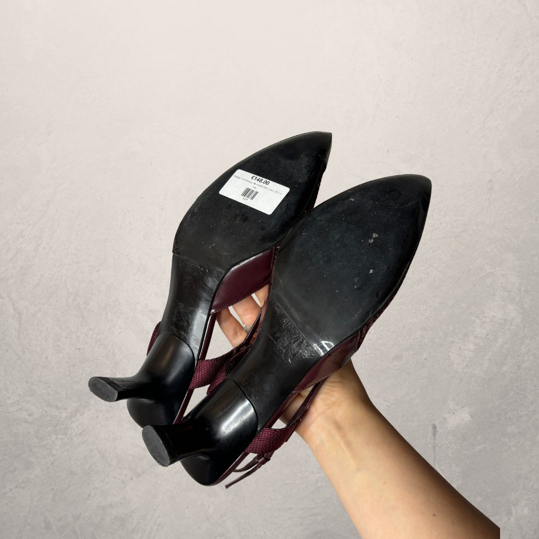 Vintage Prada burgundy mesh kitten heels 38.5 w/ box