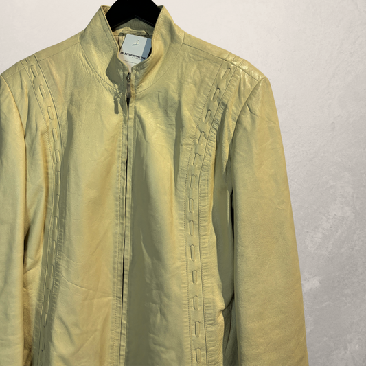 Vintage beige Y2K leather jacket S - by SelectedWithLove.NL