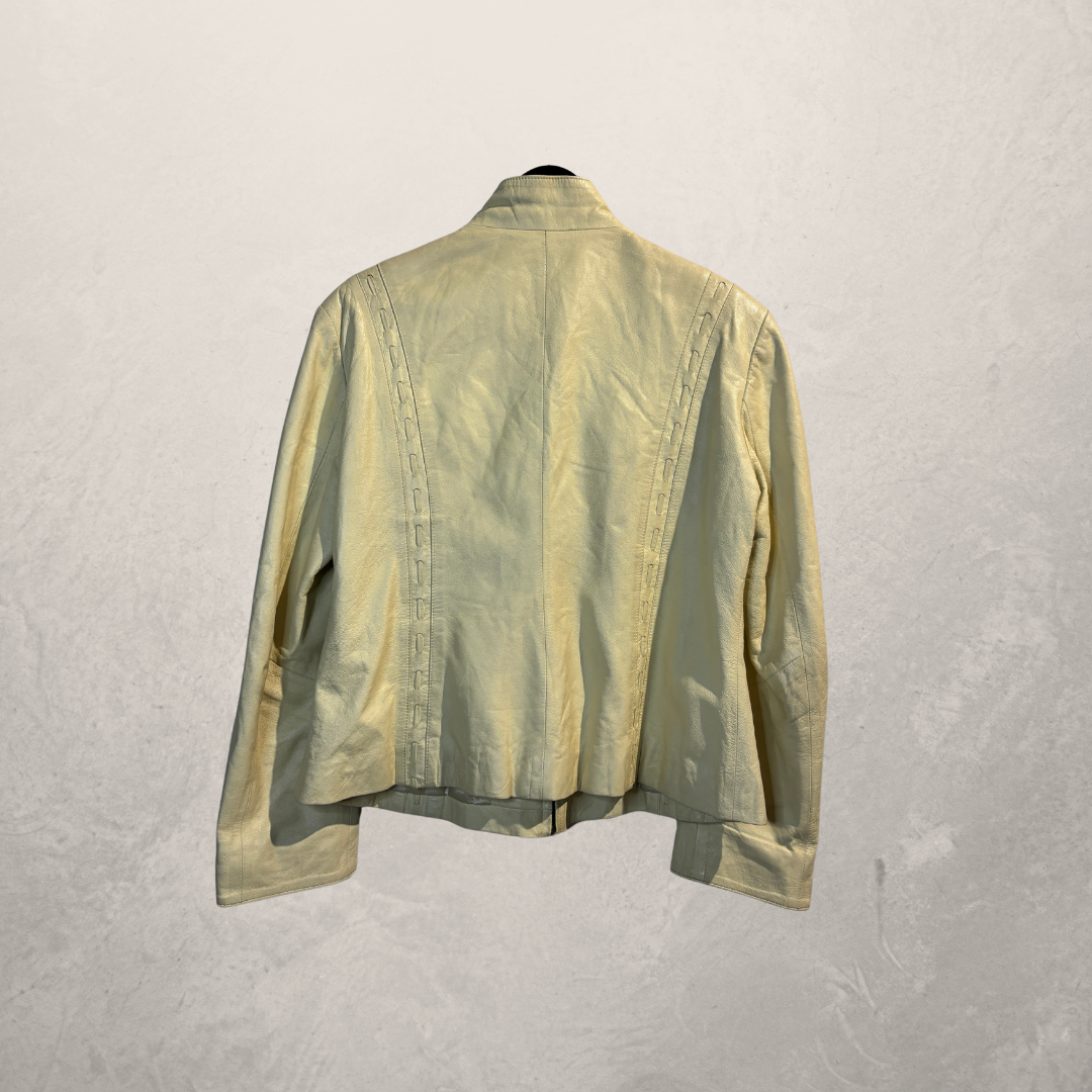 Vintage beige Y2K leather jacket S - by SelectedWithLove.NL