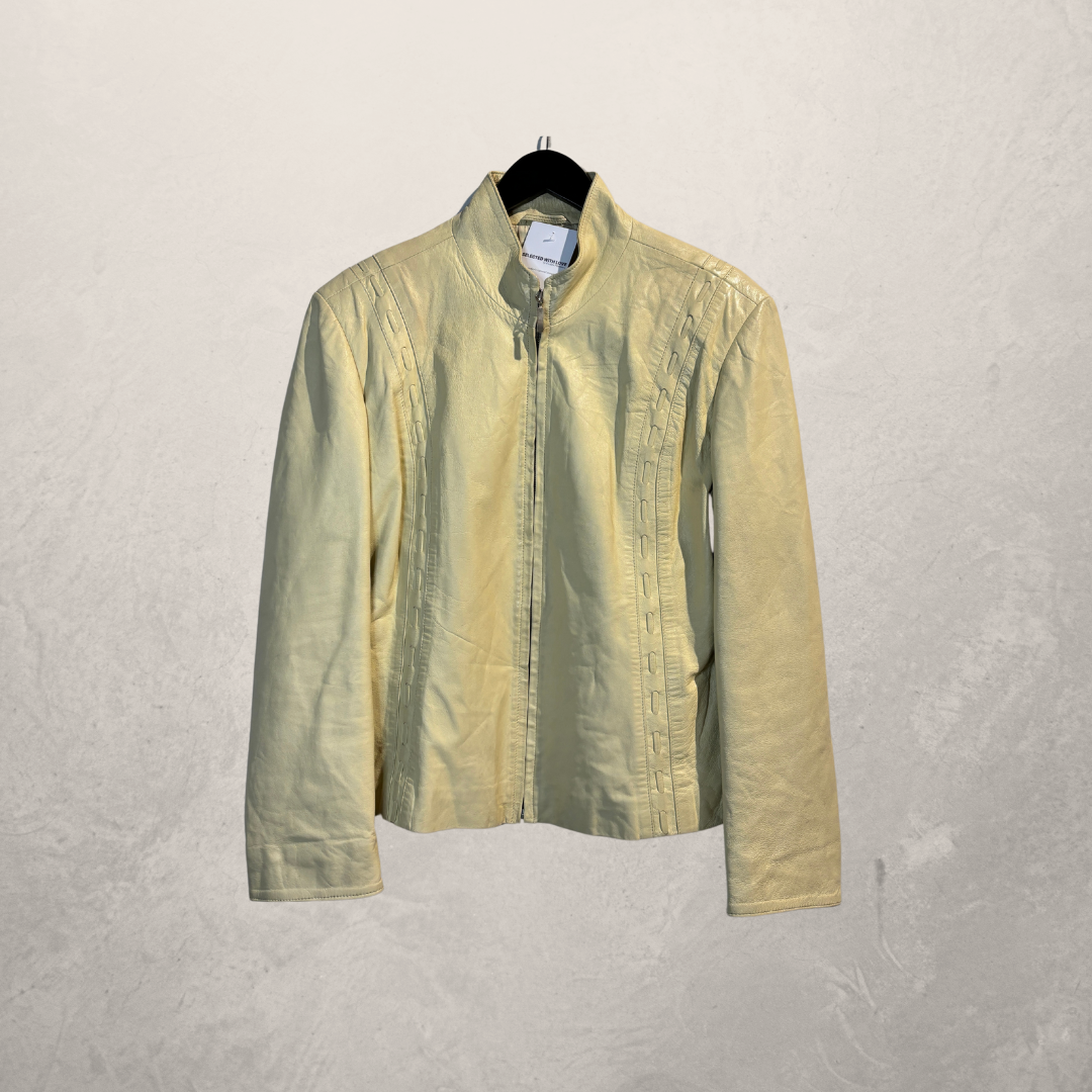 Vintage beige Y2K leather jacket S - by SelectedWithLove.NL