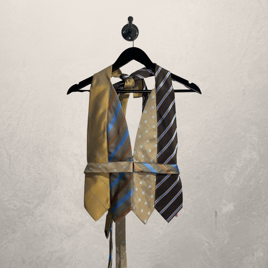 Vintage beige/blauwe haltertop OS- By WNDYdesign