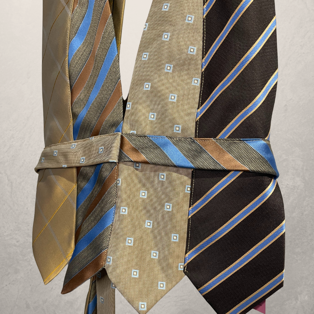 Vintage beige/blauwe haltertop OS- By WNDYdesign