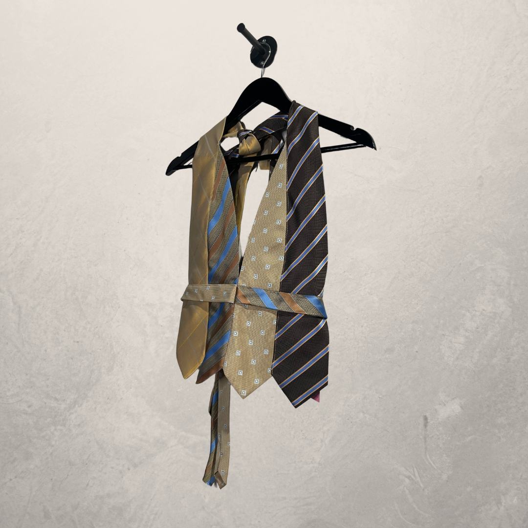 Vintage beige/blauwe haltertop OS- By WNDYdesign