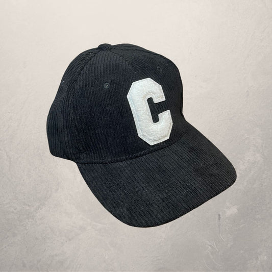 Vintage black C corduroy cap OS