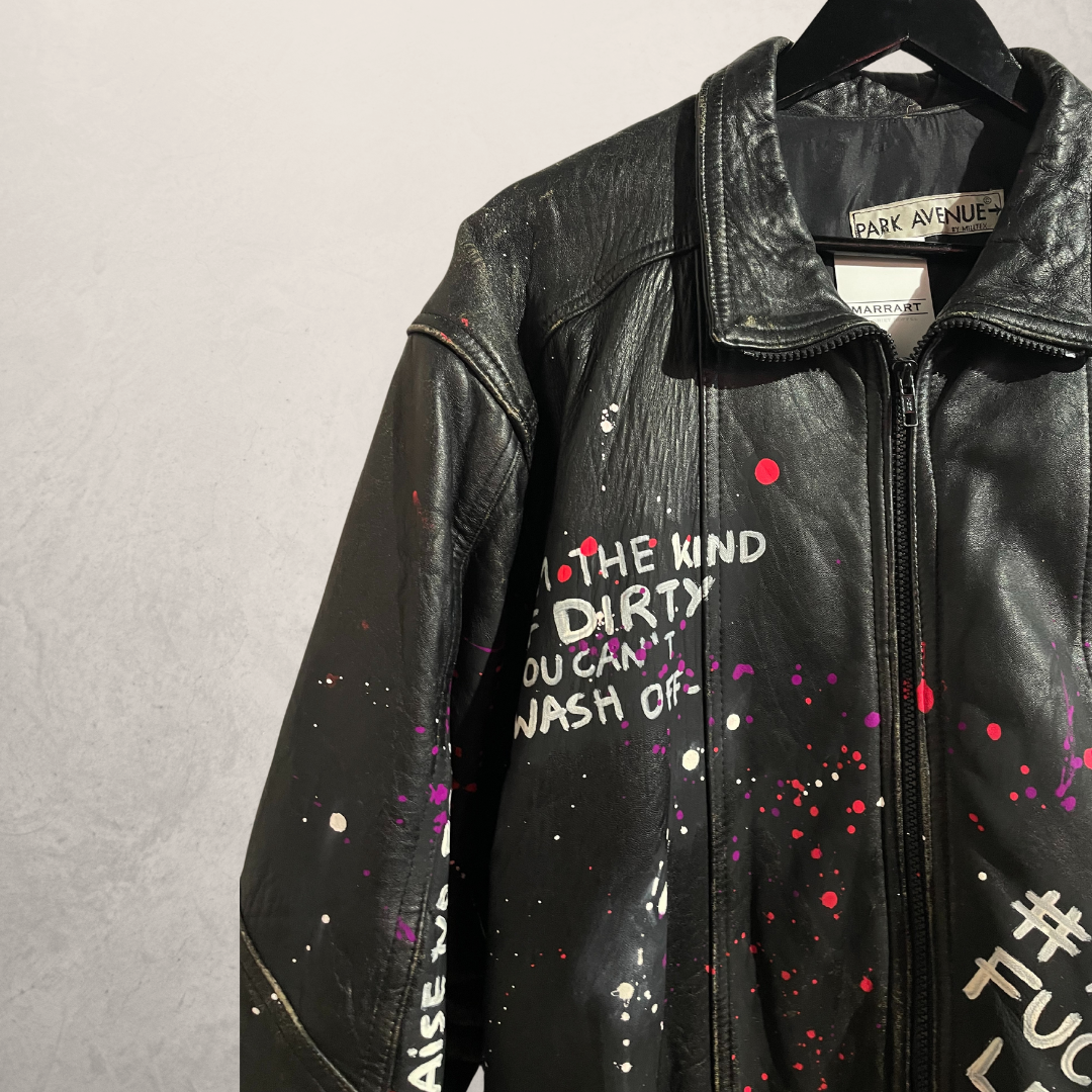 Vintage black "because im fucking dope" oversized leather jacket L- by @M.a.r.r.art