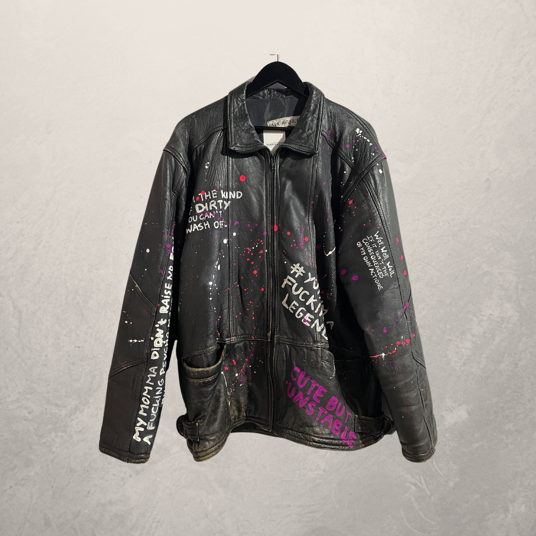 Vintage black "because im fucking dope" oversized leather jacket L- by @M.a.r.r.art