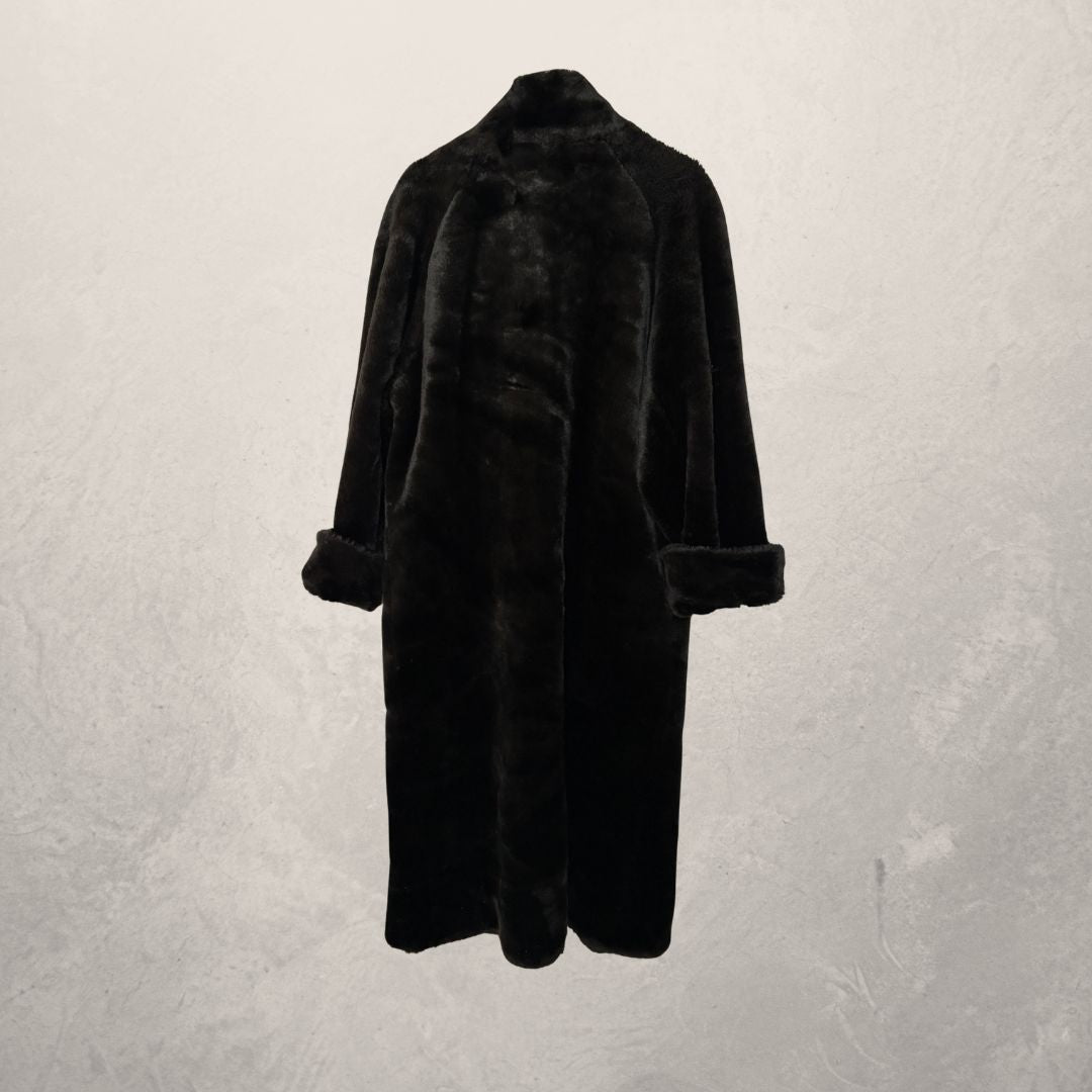 Vintage black faux fur coat L
