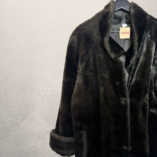 Vintage black faux fur coat L