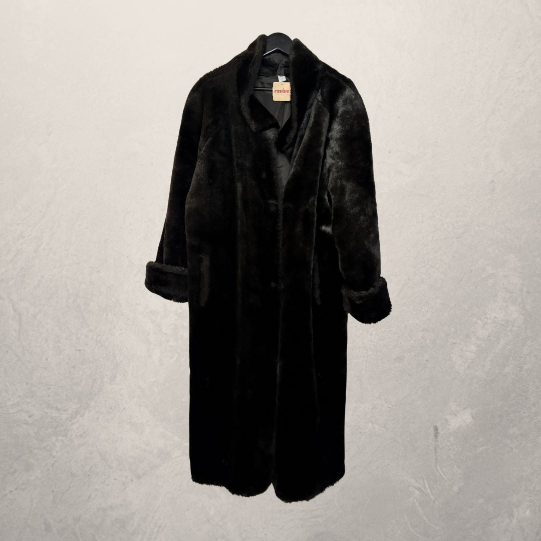 Vintage black faux fur coat L