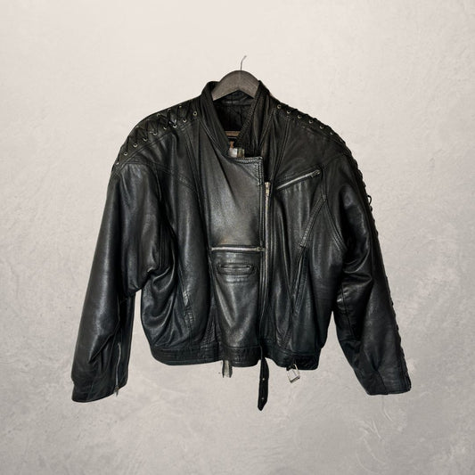 Vintage black leather jacket laced M
