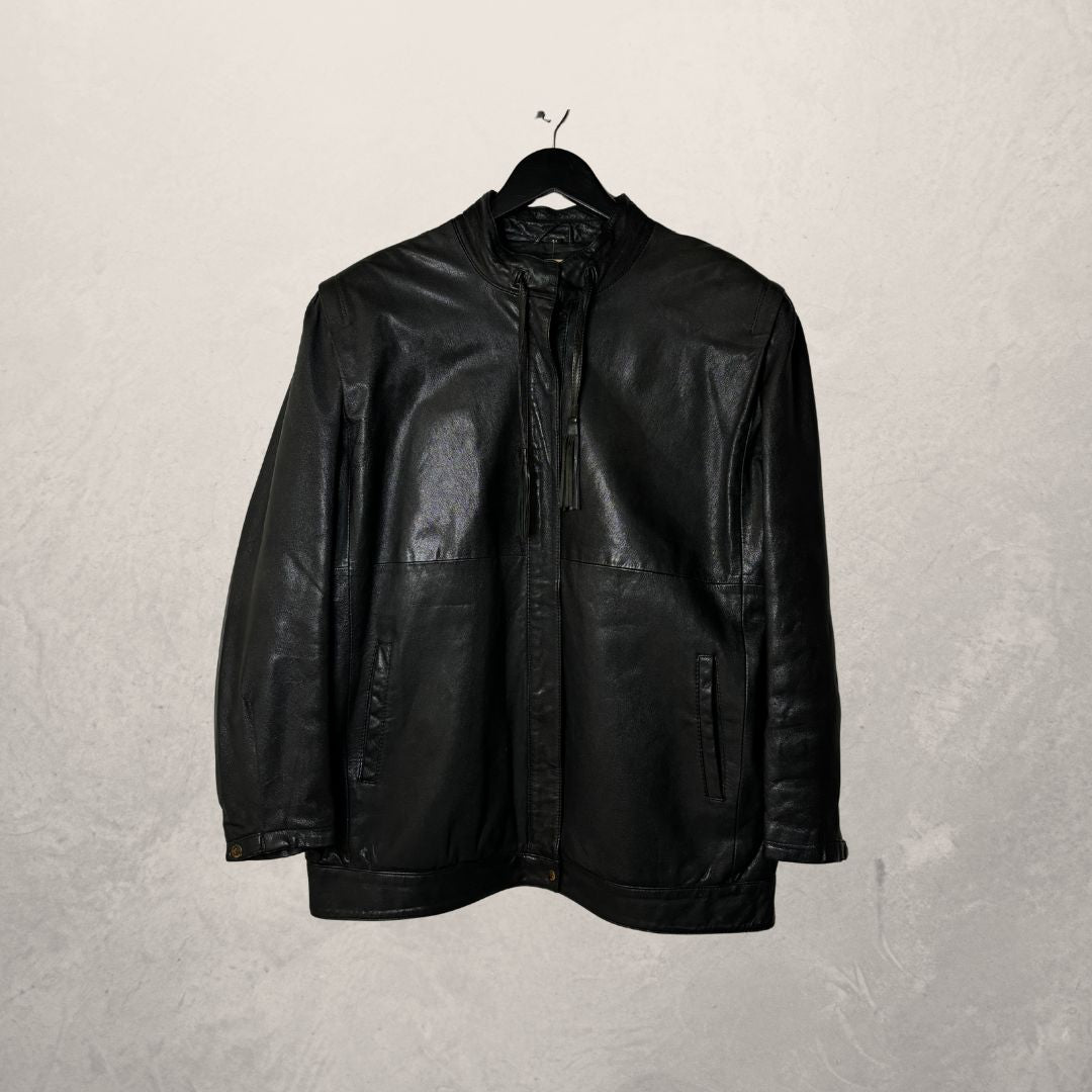 Vintage zwarte leren kwastjesjas L