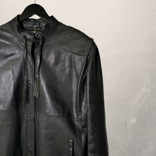 Vintage zwarte leren kwastjesjas L