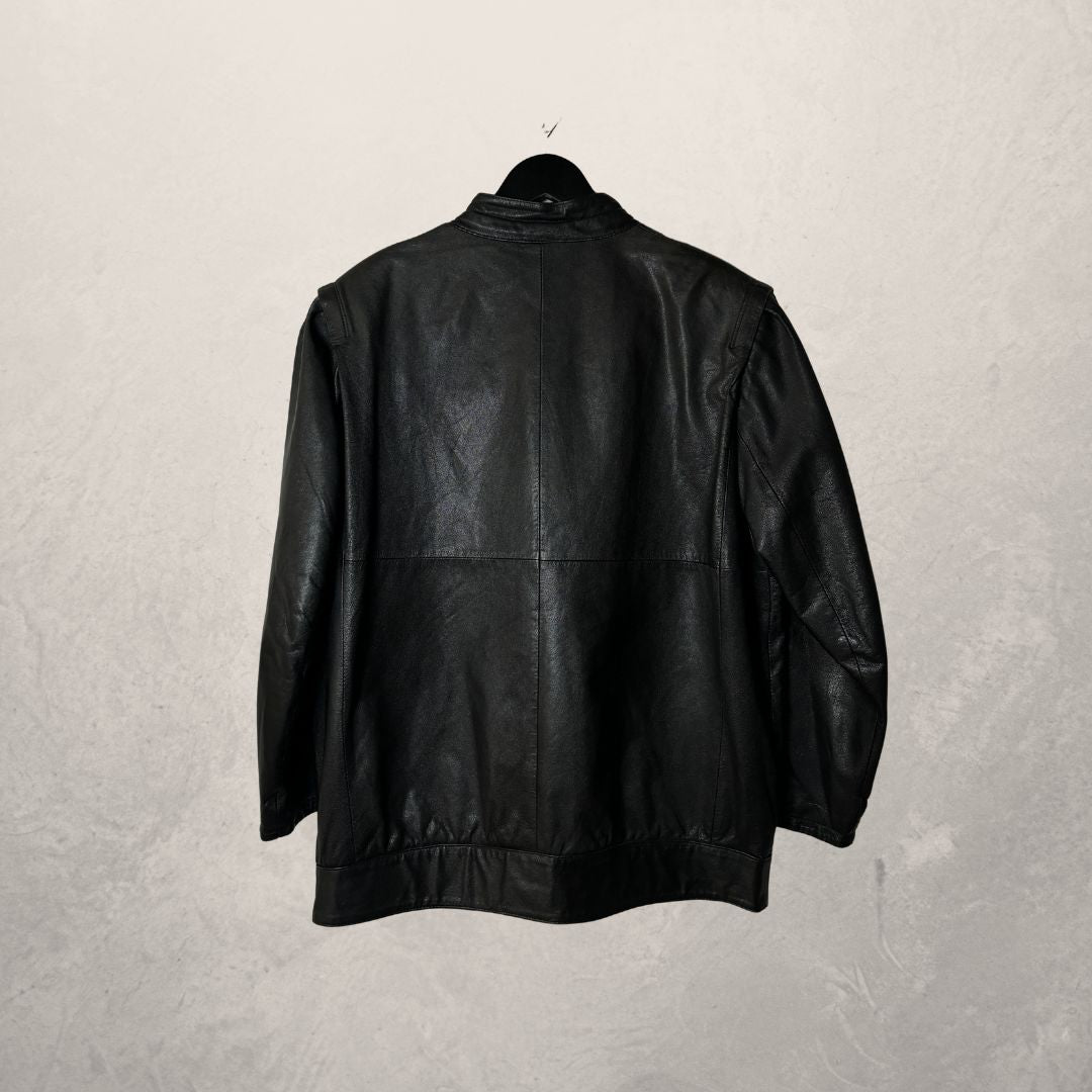 Vintage zwarte leren kwastjesjas L