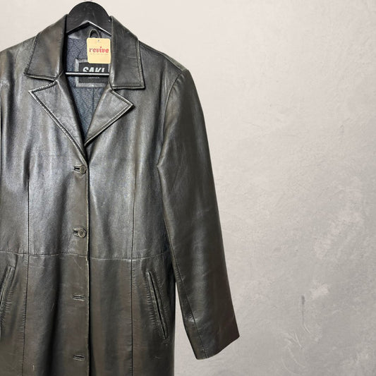 Vintage black leather full length coat S/M