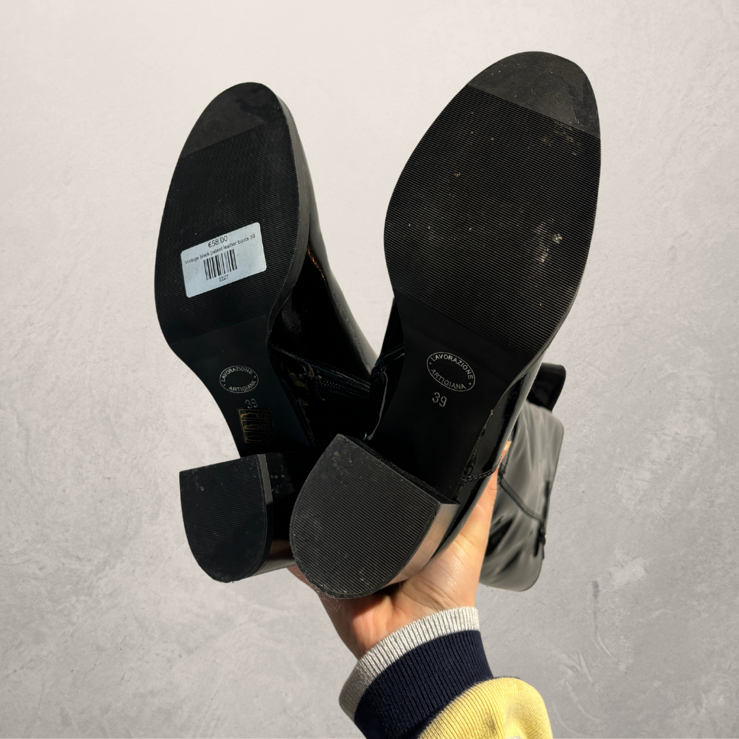 Vintage zwarte lakleren laarzen 39