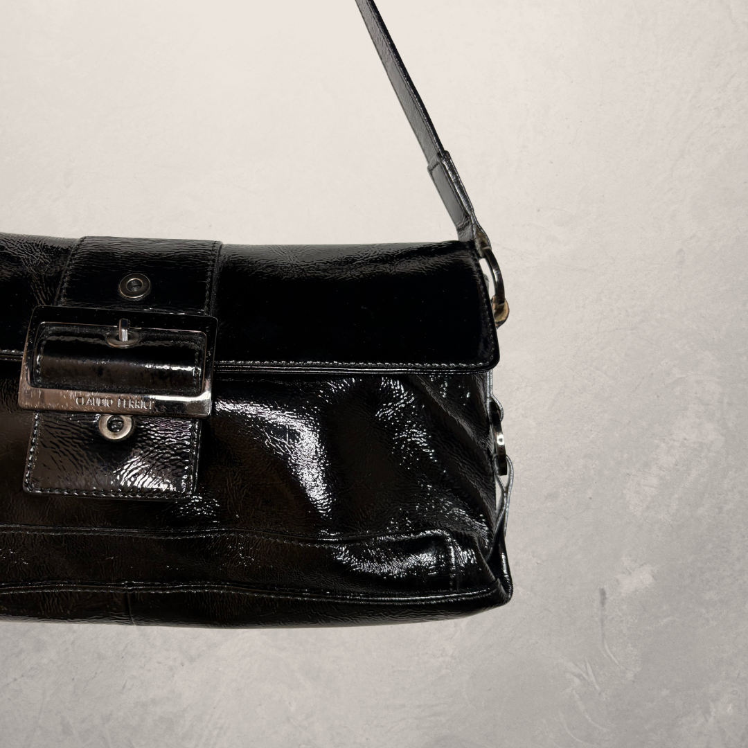 Vintage black pleather shoulder bag