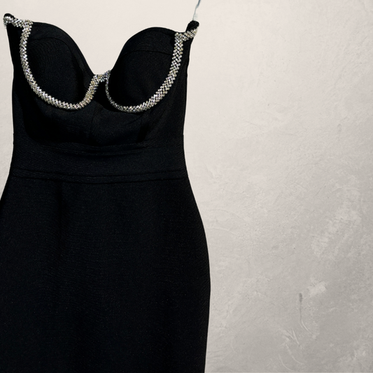 Vintage zwarte strapless jurk L
