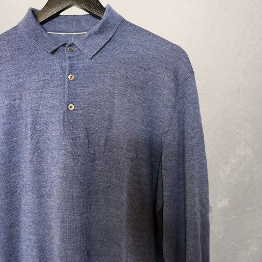 Vintage blue 100% merino wool poloshirt L