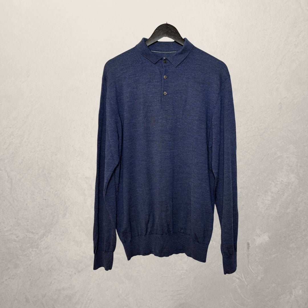 Vintage blue 100% merino wool poloshirt L