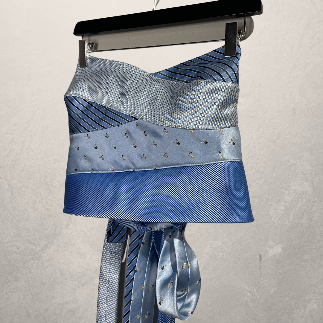 Vintage blue Bandeau tie top OS- By WNDYdesign