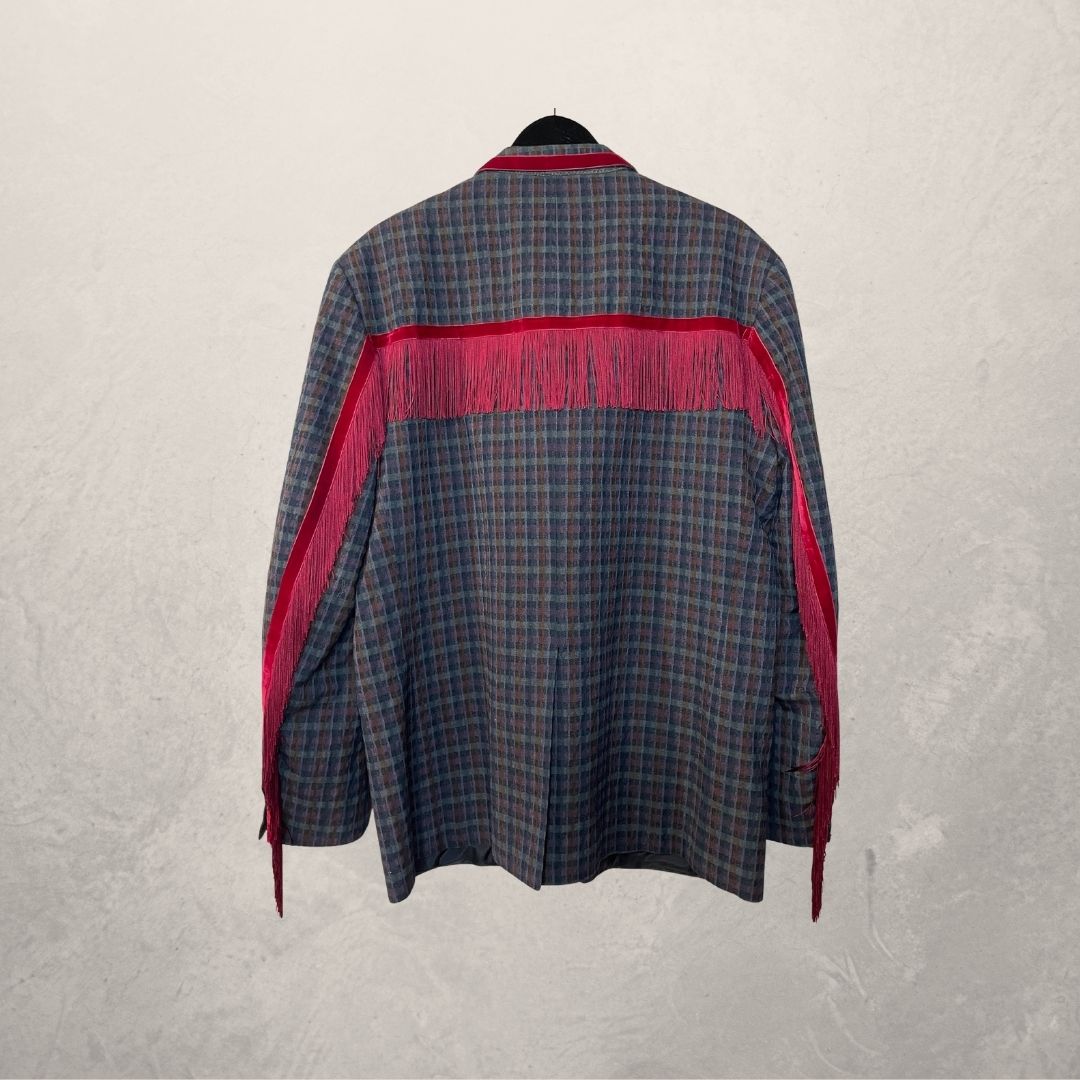 Vintage blauw/bordeaux franje blazer OS- By Holy Disco
