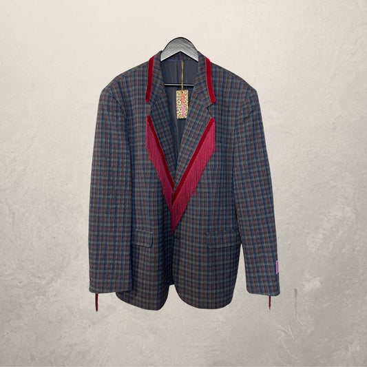 Vintage blauw/bordeaux franje blazer OS- By Holy Disco