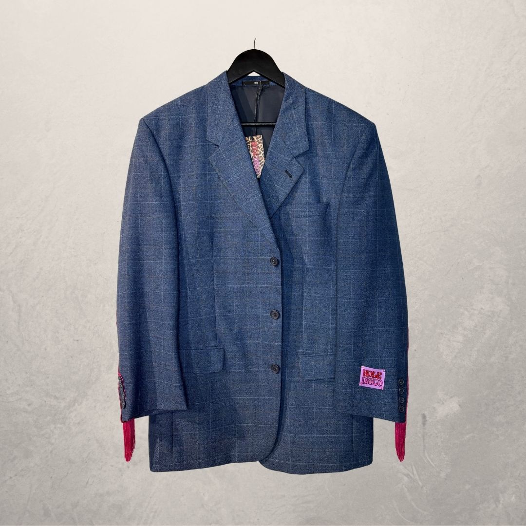 Vintage blue with pink fringes blazer OS- by Holy Disco
