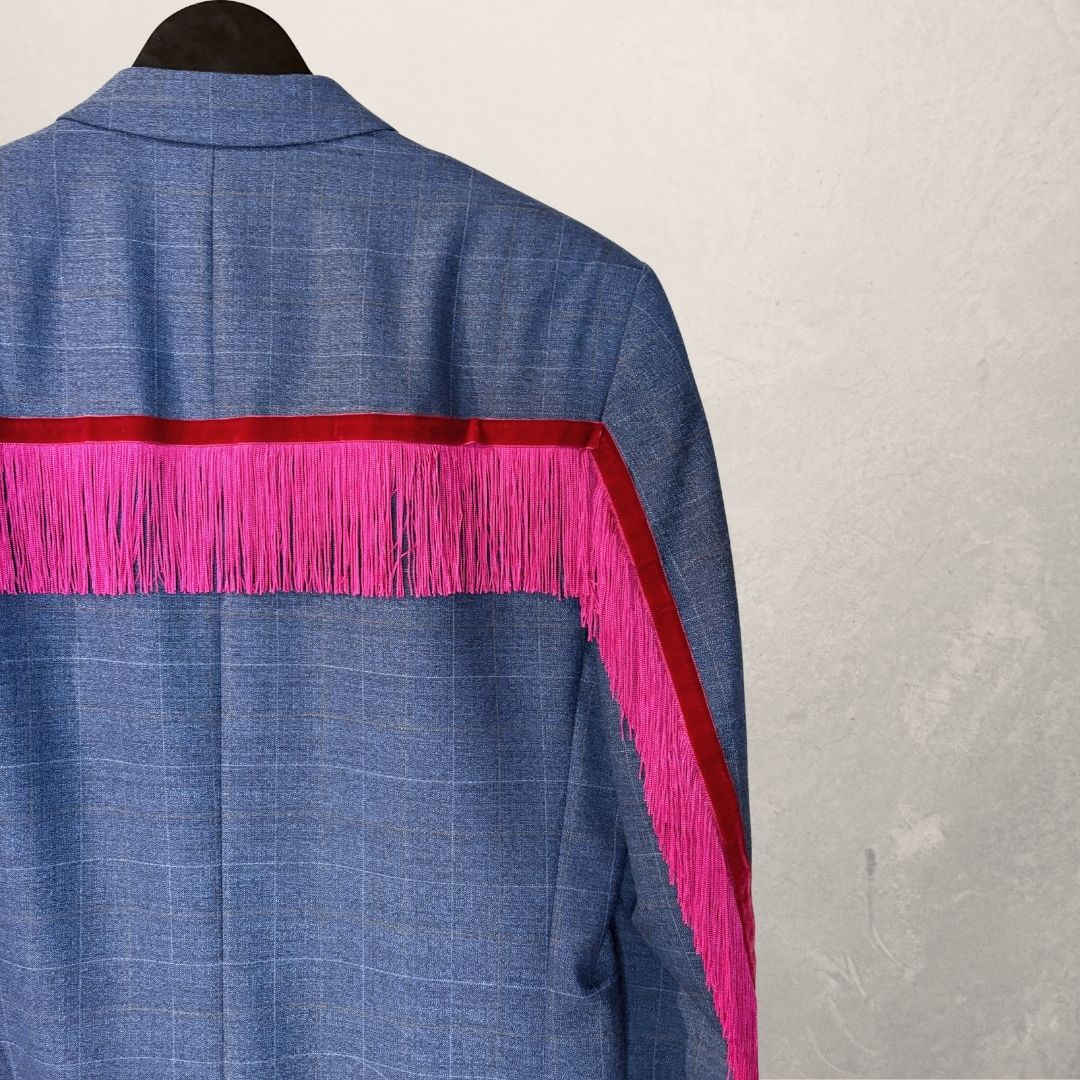 Vintage blue with pink fringes blazer OS- by Holy Disco