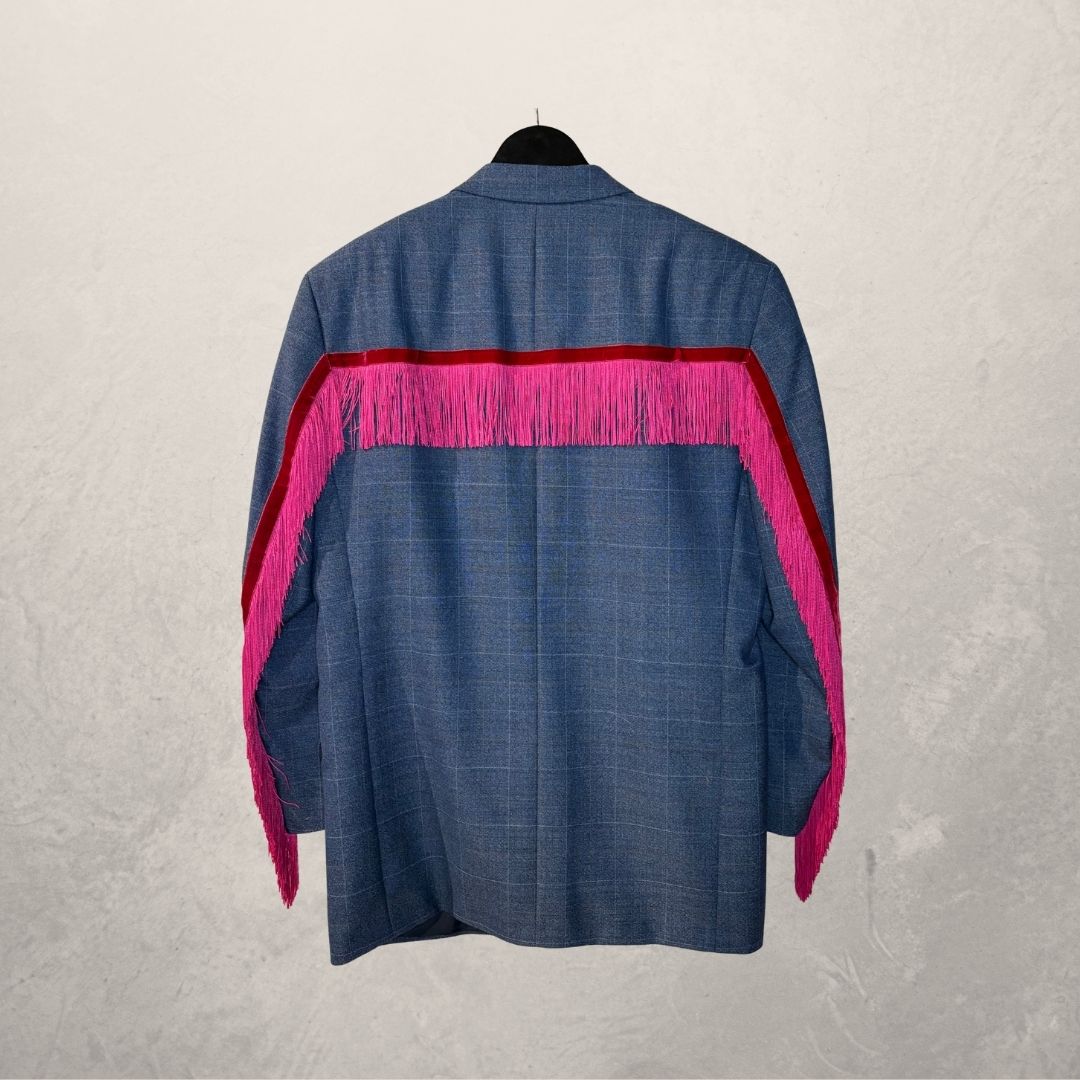 Vintage blue with pink fringes blazer OS- by Holy Disco