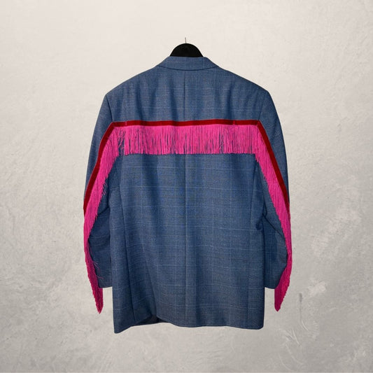 Vintage blue with pink fringes blazer OS- by Holy Disco