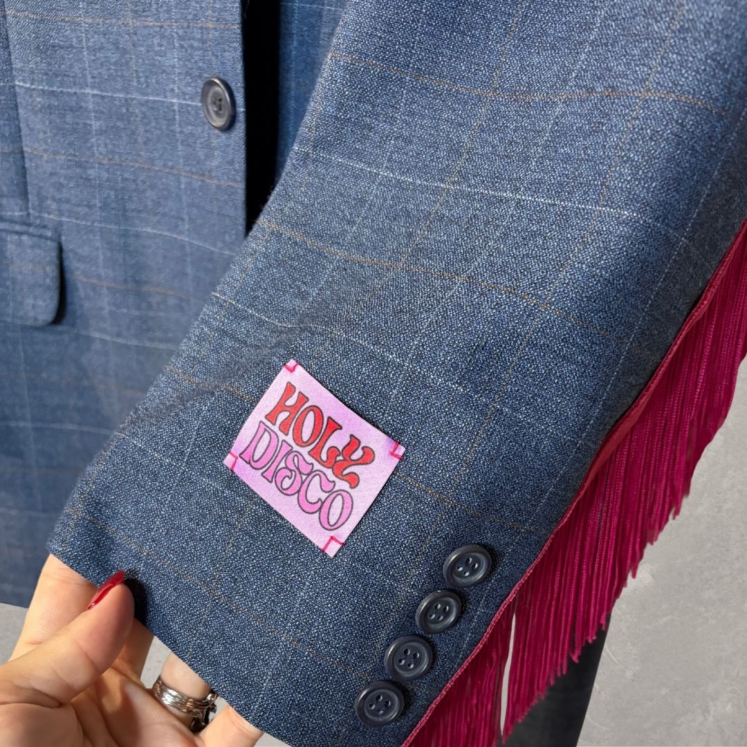 Vintage blue with pink fringes blazer OS- by Holy Disco