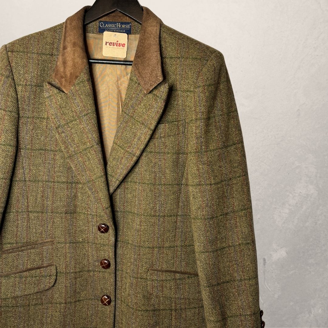 Vintage bruin geruit wollen blazer M