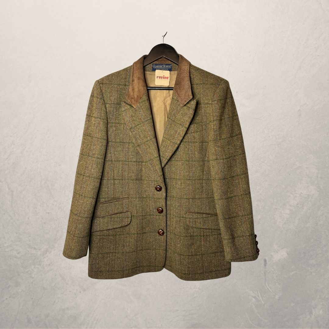 Vintage bruin geruit wollen blazer M