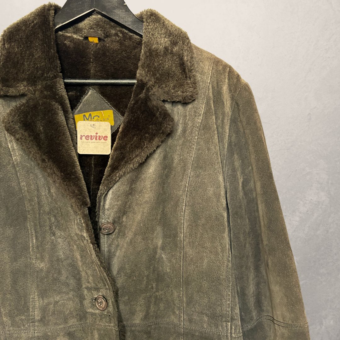 Vintage bruine leren gevoerde jas L