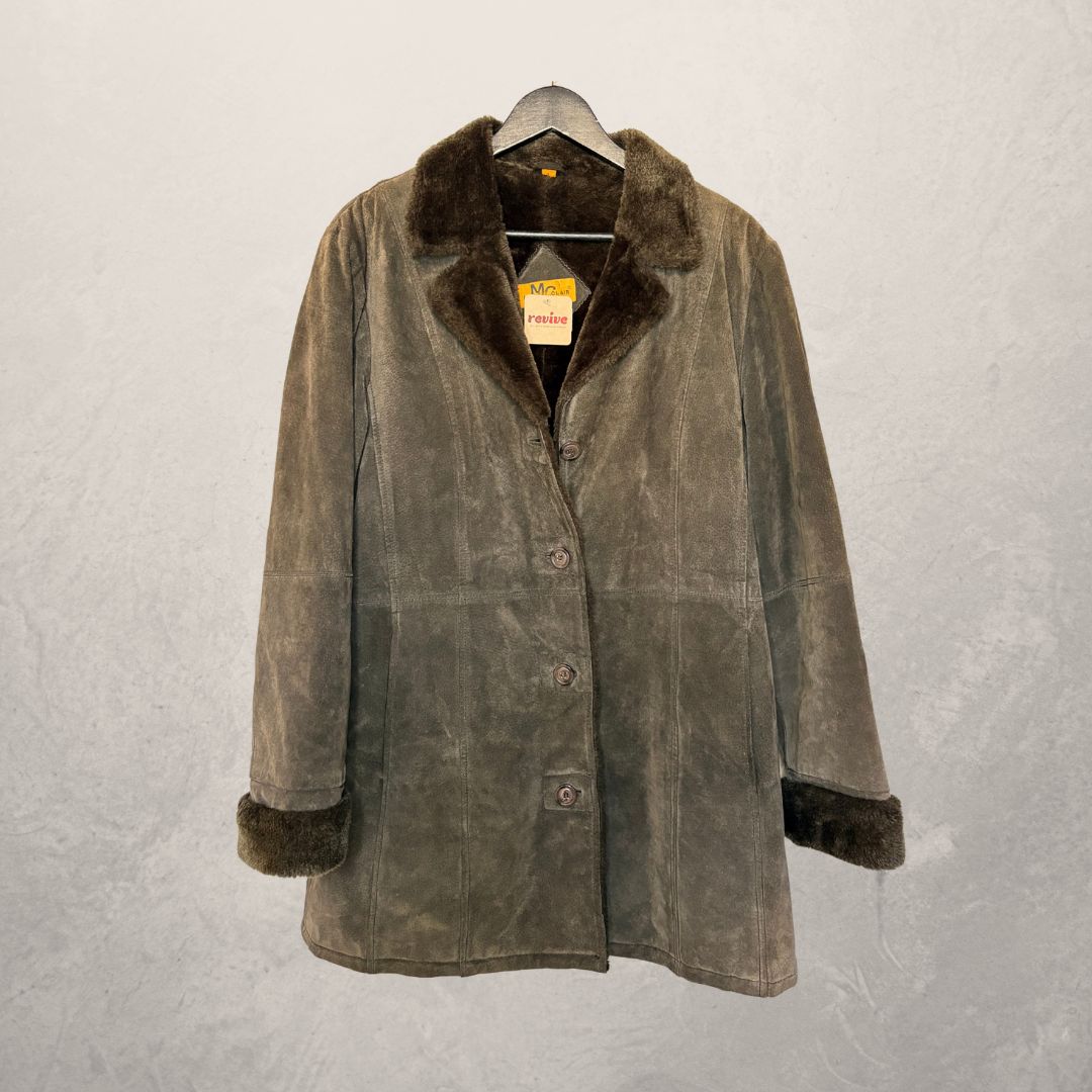 Vintage bruine leren gevoerde jas L