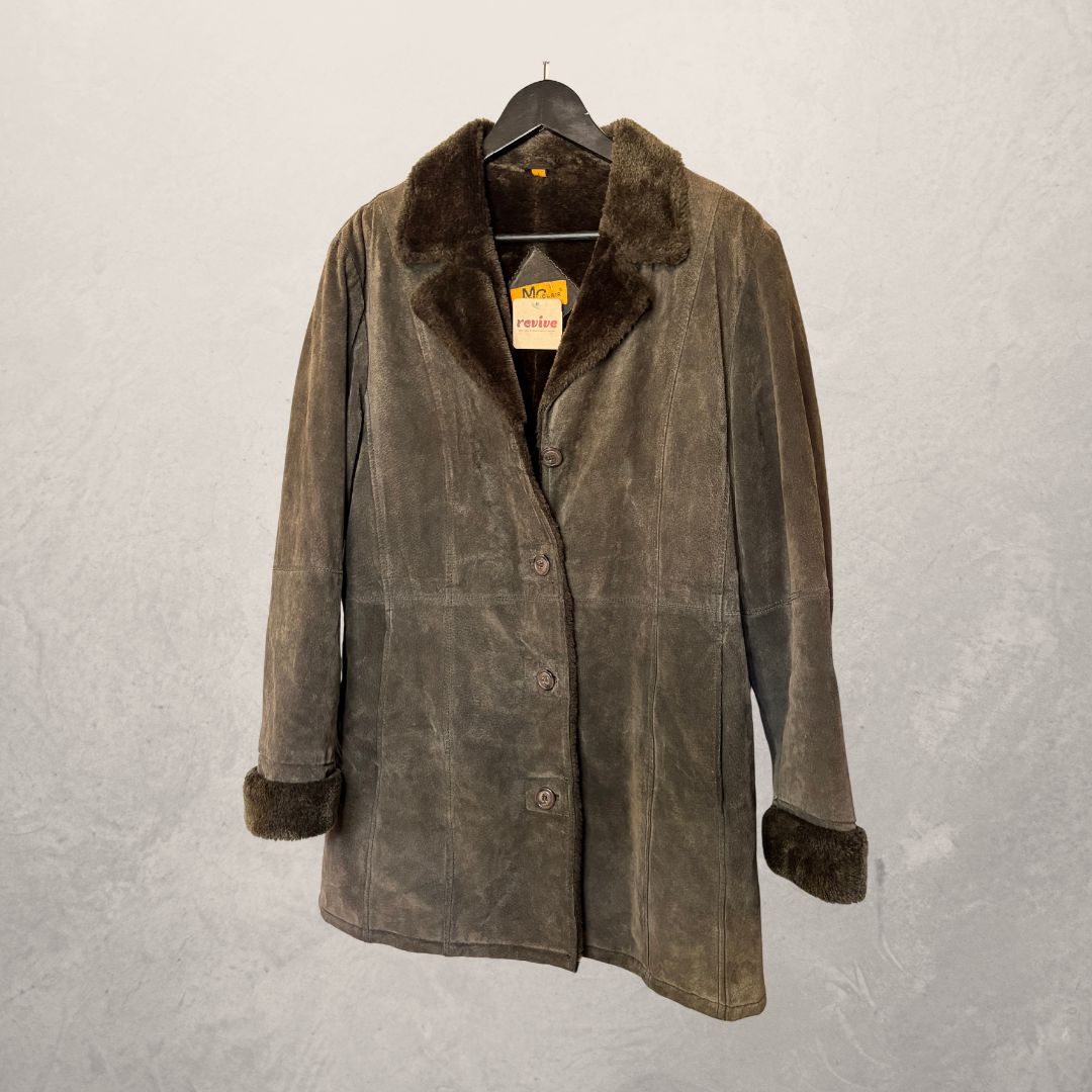Vintage bruine leren gevoerde jas L