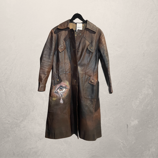 Vintage bruine geverfde lange leren jas M/L - door @Marrart